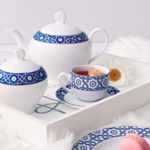 MEYBOUD Dinner Set for 12 (102pcs)-آرایه میبد سرمه ای ۱۰۲ پارچه چینی زرین